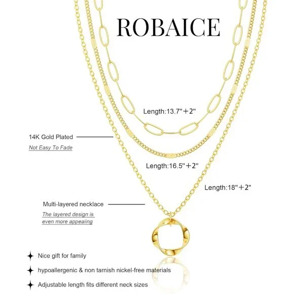 Elegant 3-Pc Layered Necklace Set for Women - 14K Gold Plated & Adjustable - Picture 4 of 7